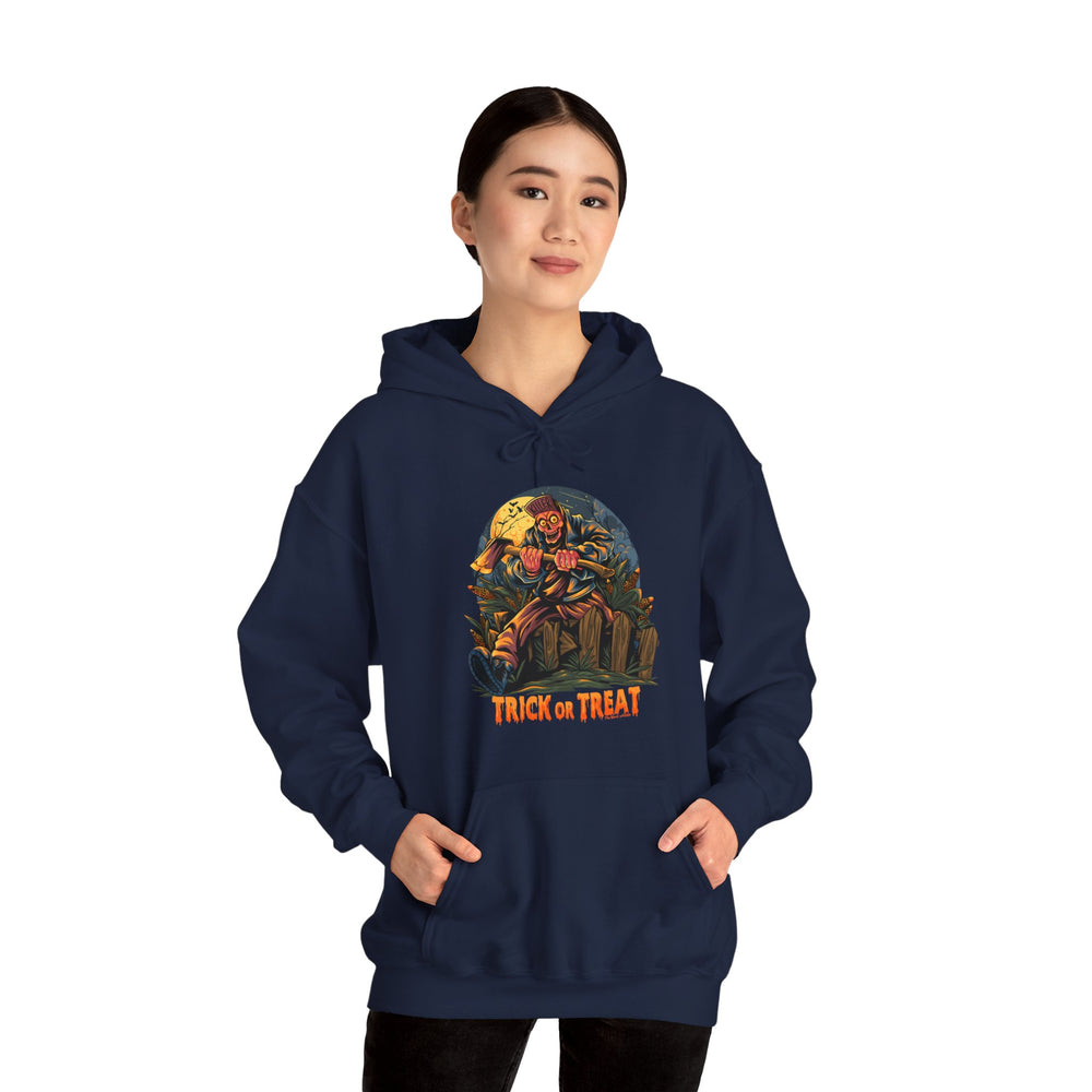 Axe Wielding Zombie Trick or Treat Hooded Sweatshirt