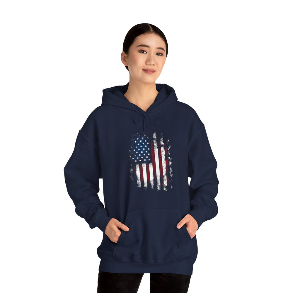 Distressed American Flag Hooded Sweatshirt