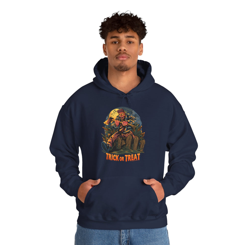Axe Wielding Zombie Trick or Treat Hooded Sweatshirt