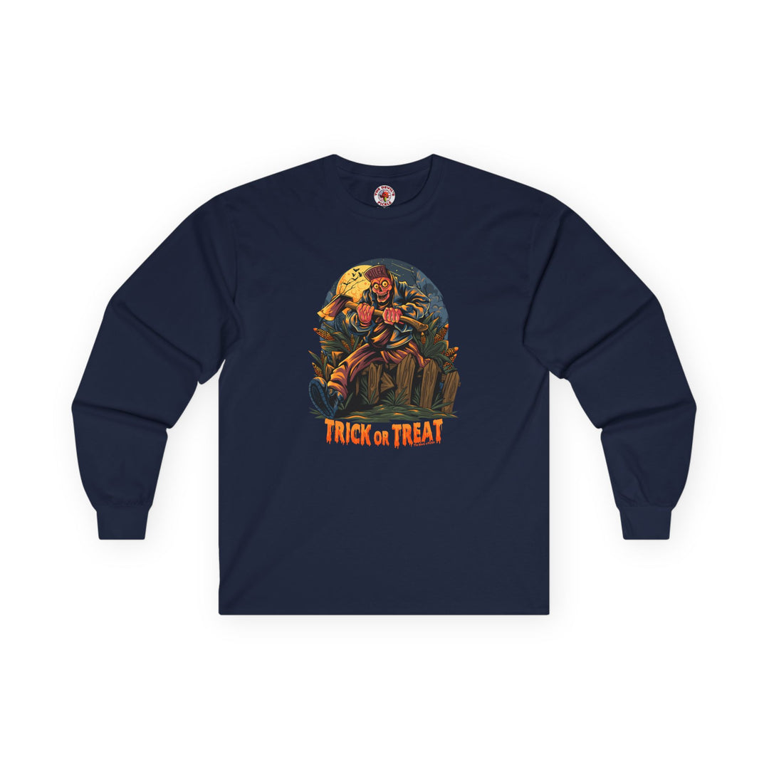 Axe Wielding Zombie Trick or Treat Long Sleeve Tee