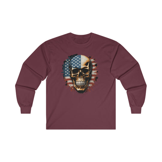 American Flag Skull Long Sleeve Tee