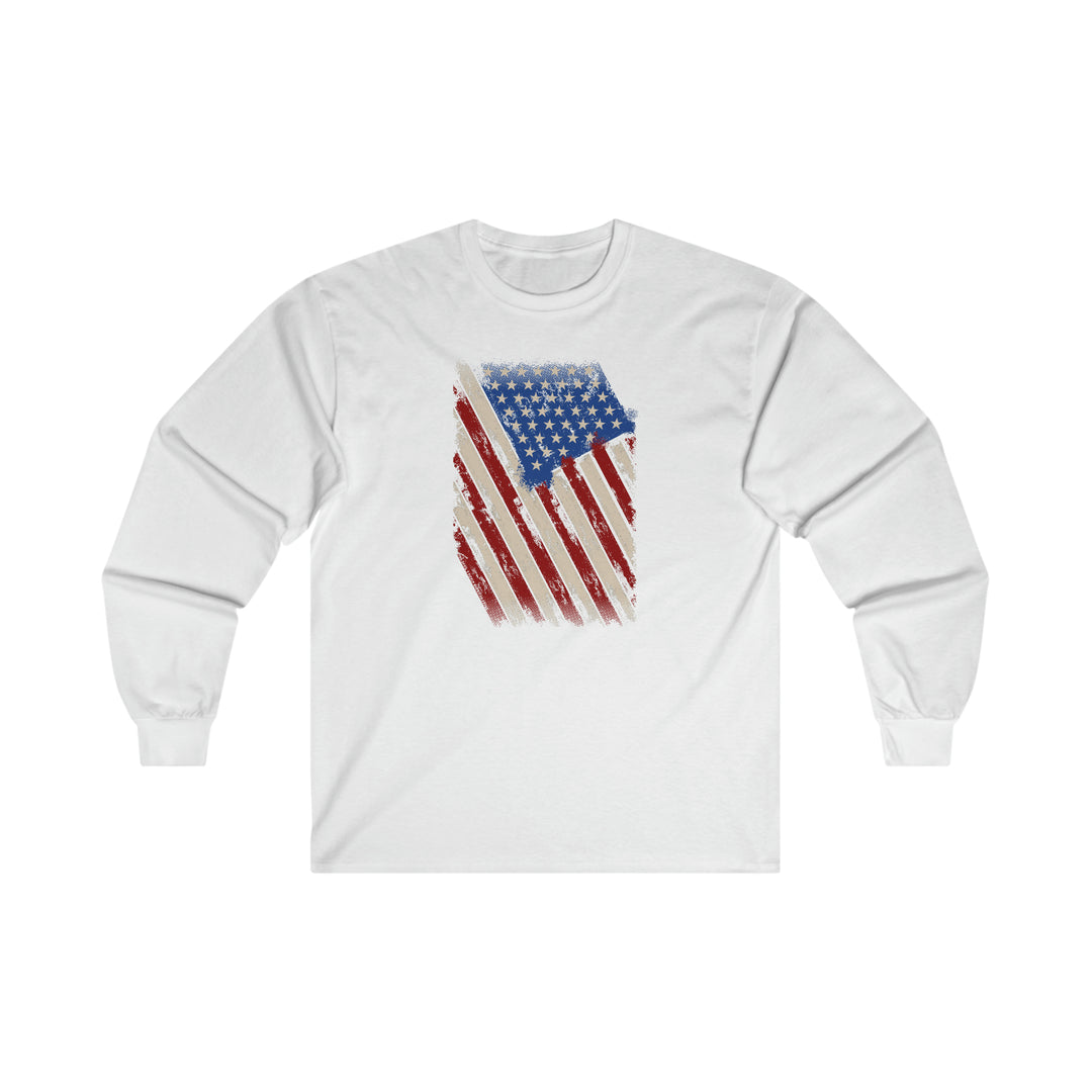 Distressed American Flag Long Sleeve Tee