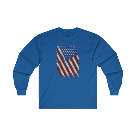 Distressed American Flag Long Sleeve Tee