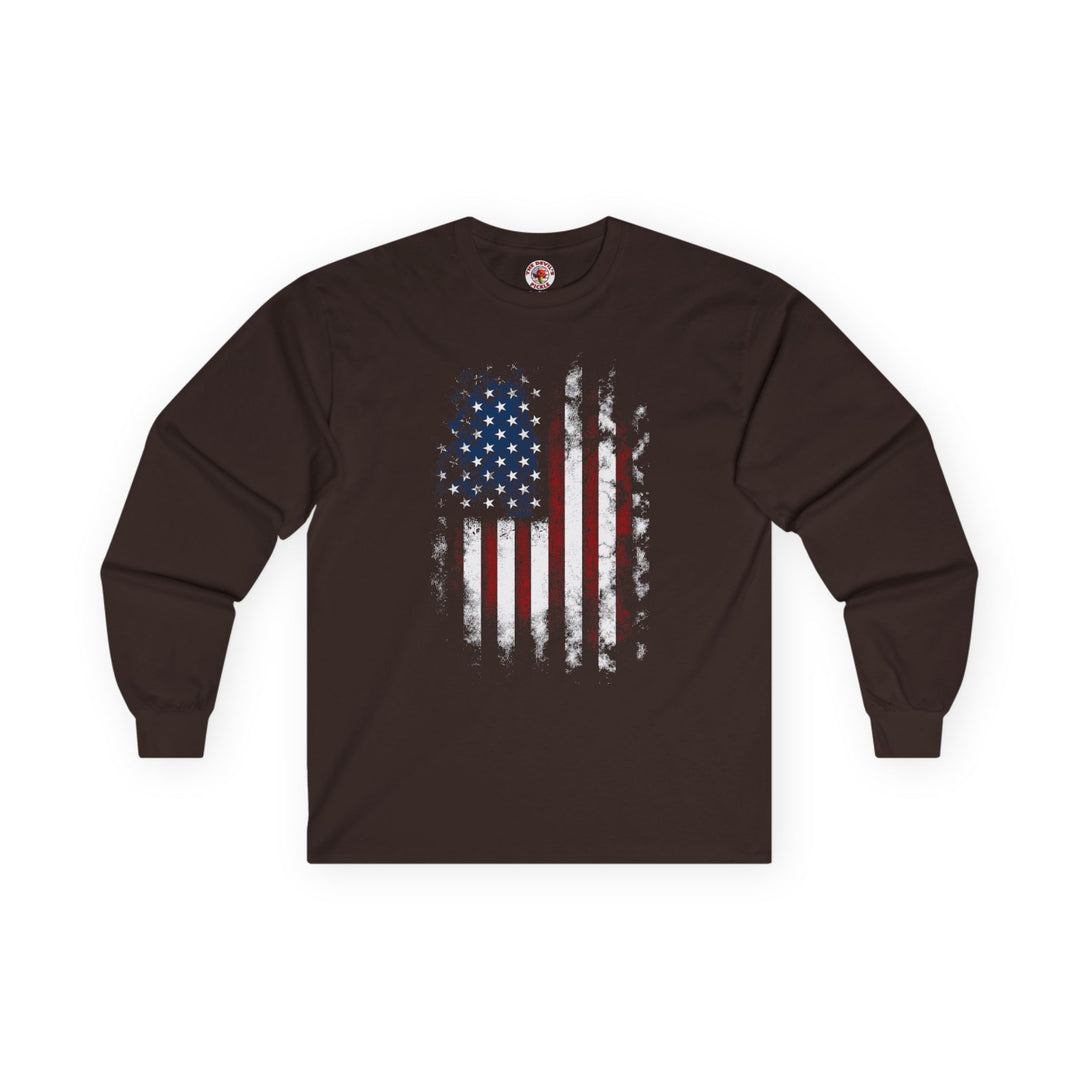 Distressed American Flag Long Sleeve Tee