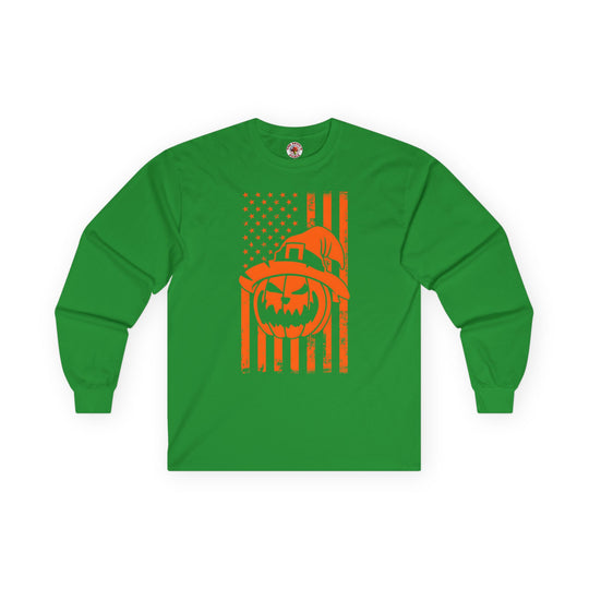 Pumpkin American Flag Long Sleeve Tee