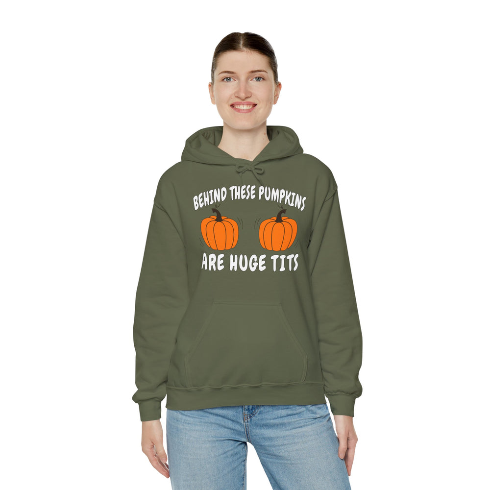 Behind These Pumpkins Are Huge Tits Hooded Sweatshirt