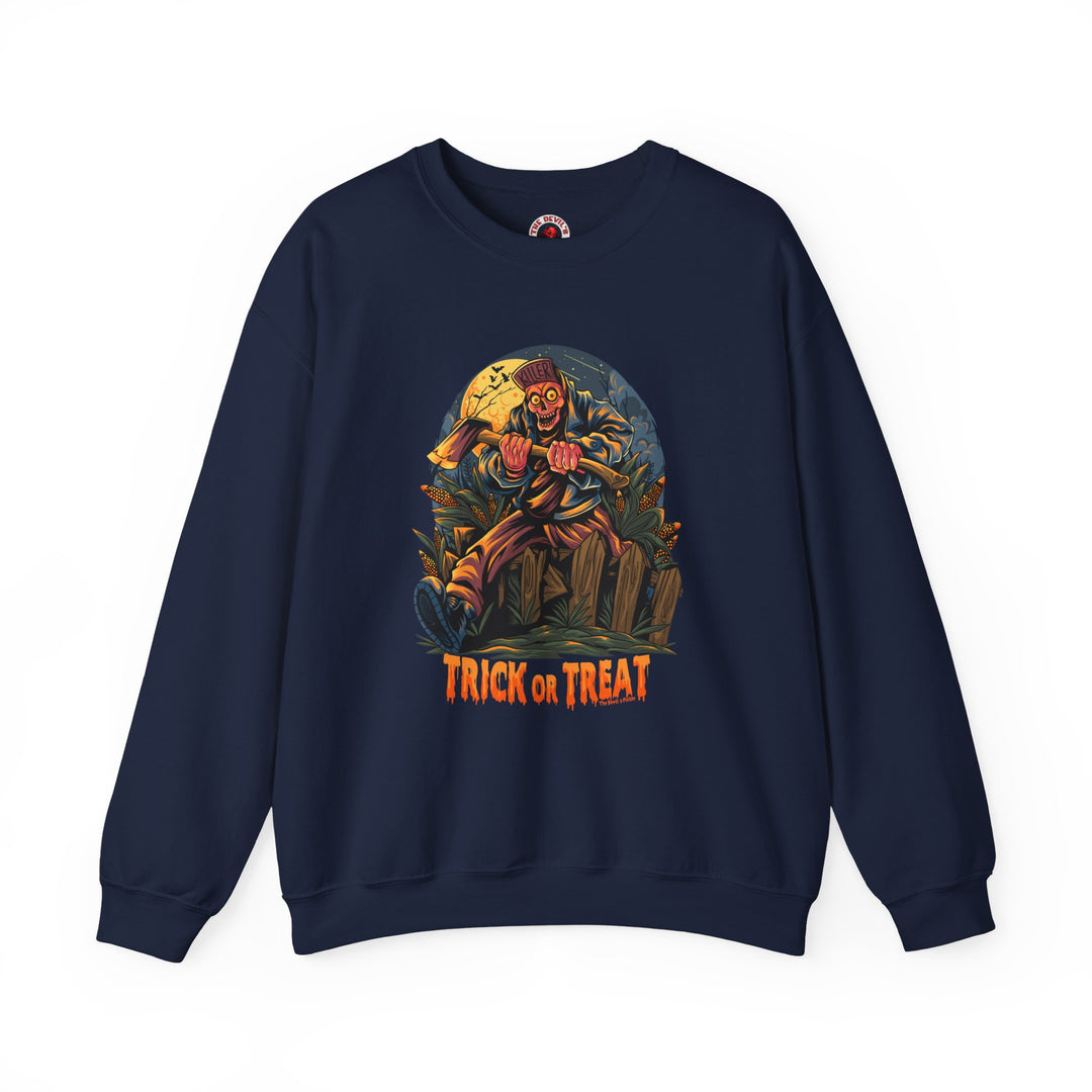 Axe Wielding Zombie Trick or Treat Crewneck Sweatshirt