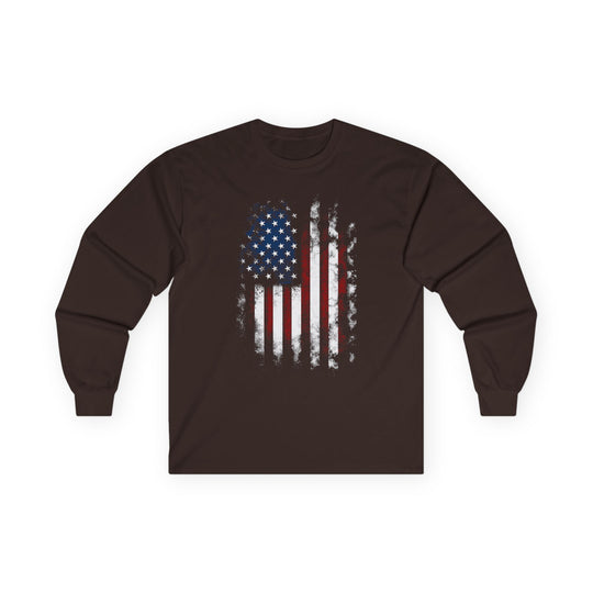 Distressed American Flag Long Sleeve Tee