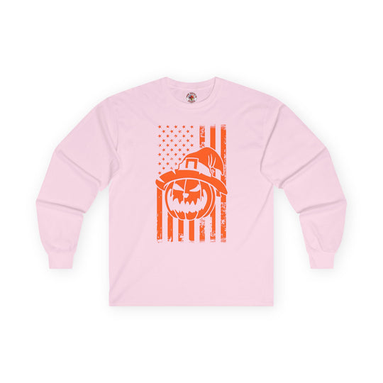 Pumpkin American Flag Long Sleeve Tee