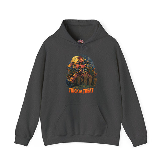 Axe Wielding Zombie Trick or Treat Hooded Sweatshirt