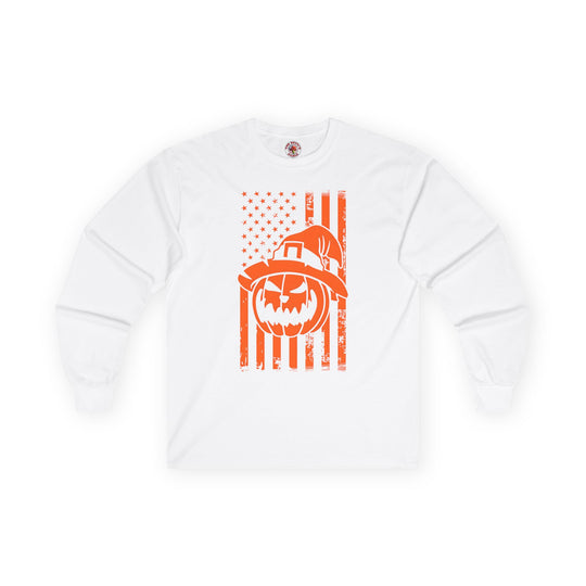 Pumpkin American Flag Long Sleeve Tee