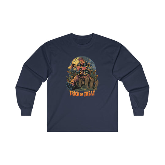 Axe Wielding Zombie Trick or Treat Long Sleeve Tee