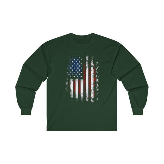 Distressed American Flag Long Sleeve Tee