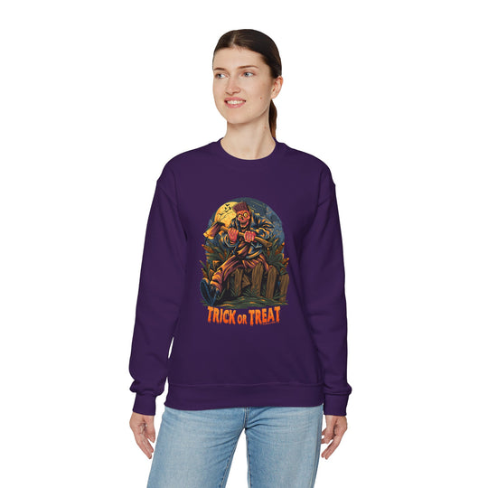 Axe Wielding Zombie Trick or Treat Crewneck Sweatshirt