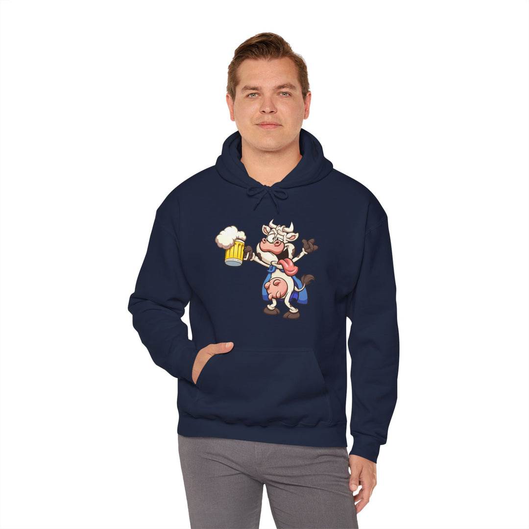 Beer Drinking Cow Hooded Sweatshirt