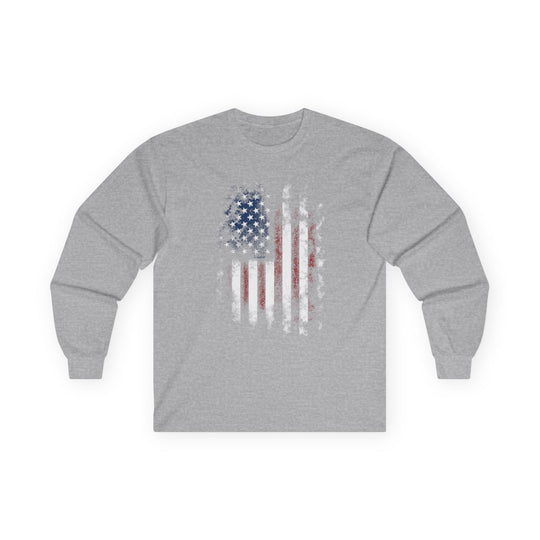 Distressed American Flag Long Sleeve Tee