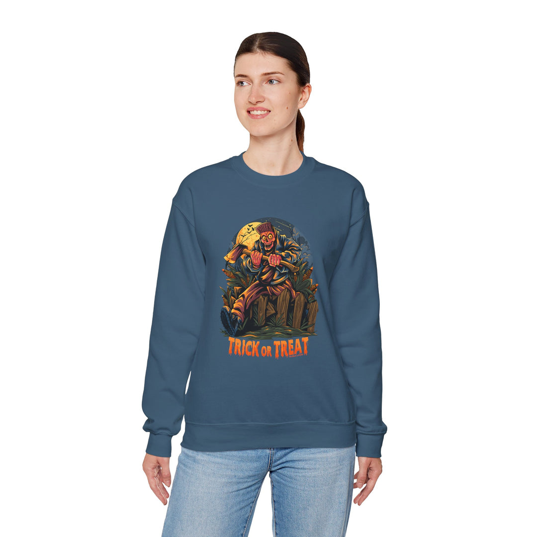 Axe Wielding Zombie Trick or Treat Crewneck Sweatshirt