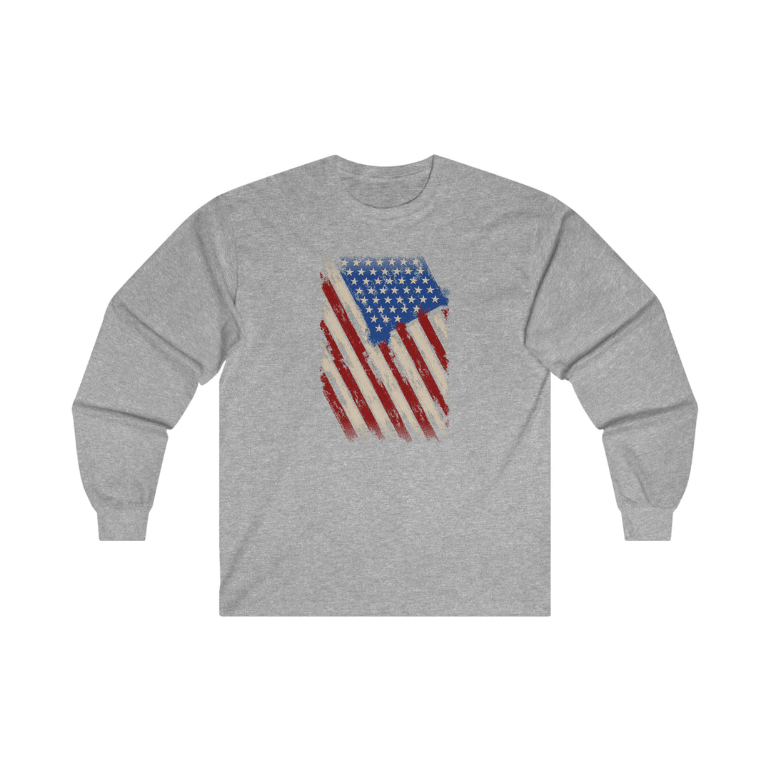 Distressed American Flag Long Sleeve Tee