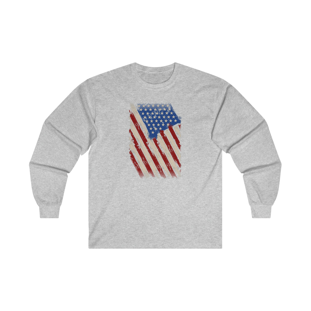 Distressed American Flag Long Sleeve Tee