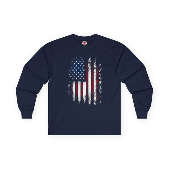 Distressed American Flag Long Sleeve Tee