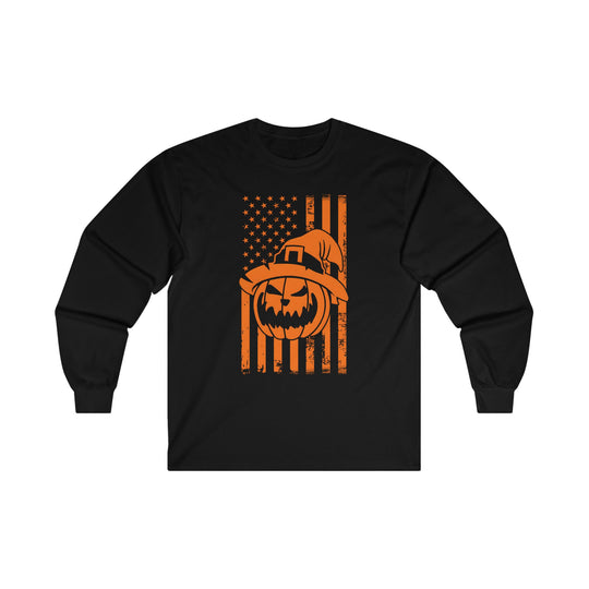 Pumpkin American Flag Long Sleeve Tee