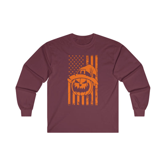 Pumpkin American Flag Long Sleeve Tee