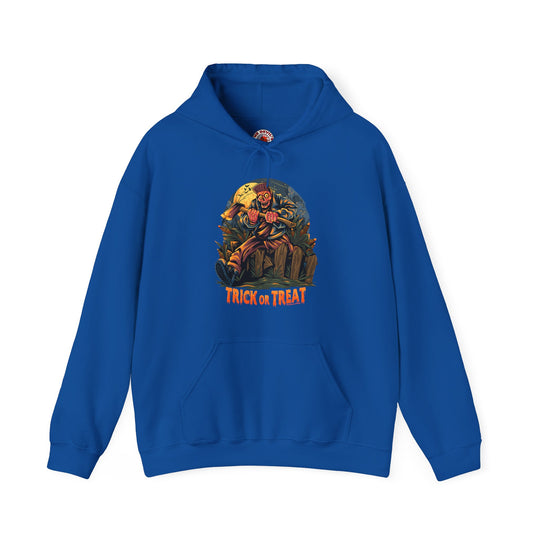 Axe Wielding Zombie Trick or Treat Hooded Sweatshirt