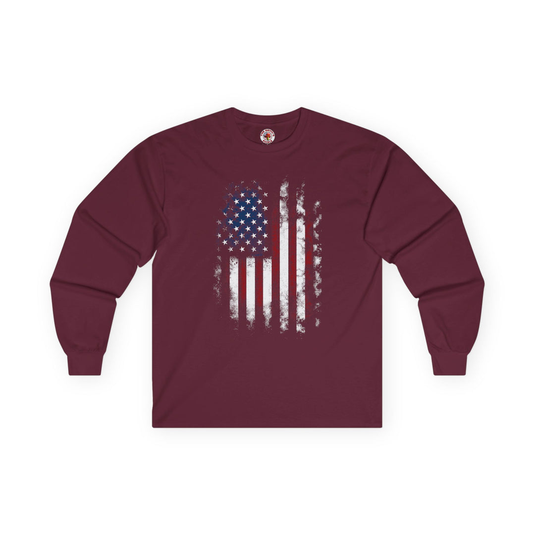 Distressed American Flag Long Sleeve Tee
