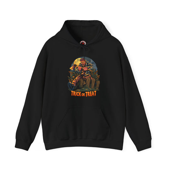 Axe Wielding Zombie Trick or Treat Hooded Sweatshirt