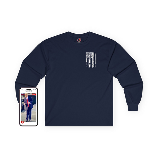 American Flag QR Code Long Sleeve Tee