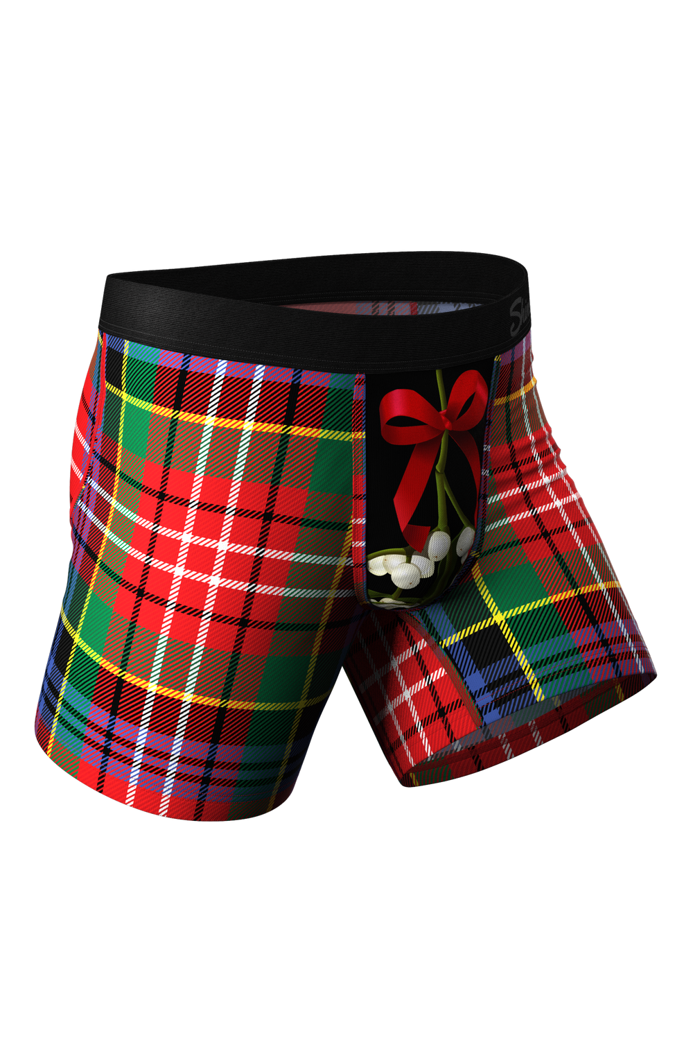 The Kiss Me There Mistletoe Plaid Christmas Ball Hammock® Pouch Underwear