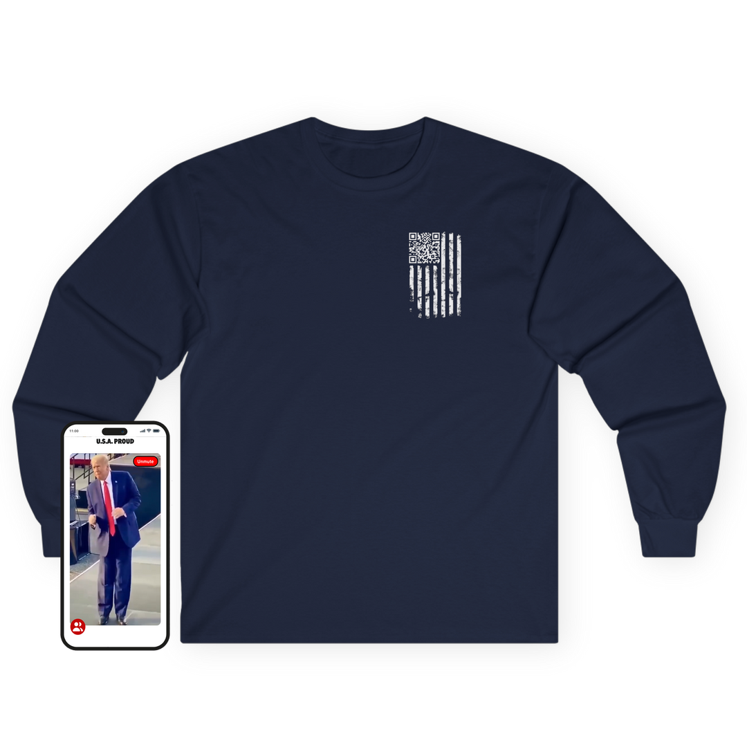 American Flag QR Code Long Sleeve Tee