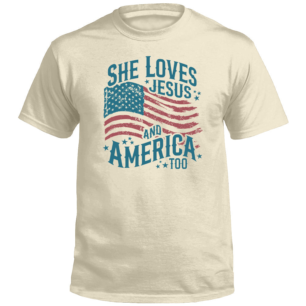 She Loves Jesus And America Too Shirts (front)