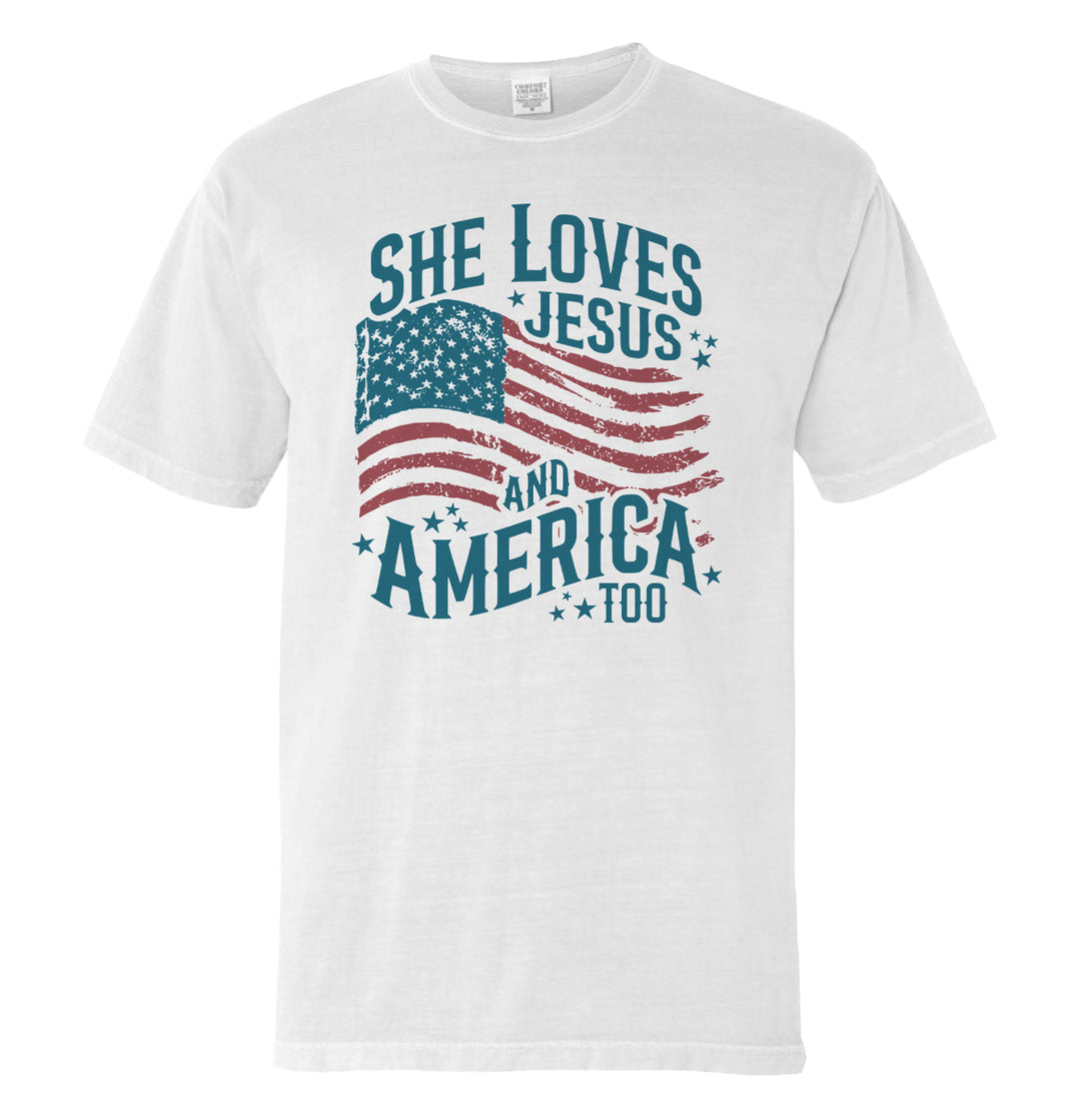She Loves Jesus And America Too Shirts (front)